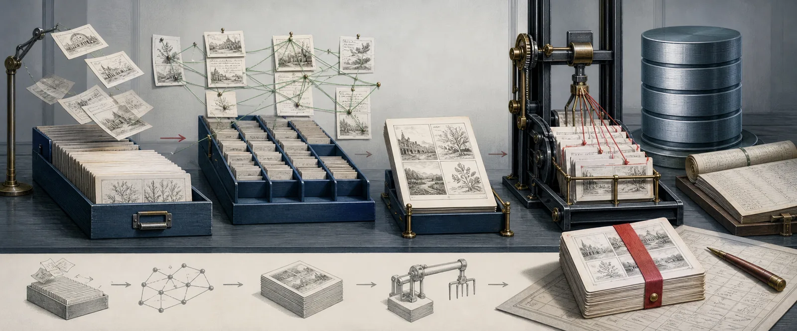 Engraved archival memory system persisting, linking, consolidating, and retrieving a compact bundle of records