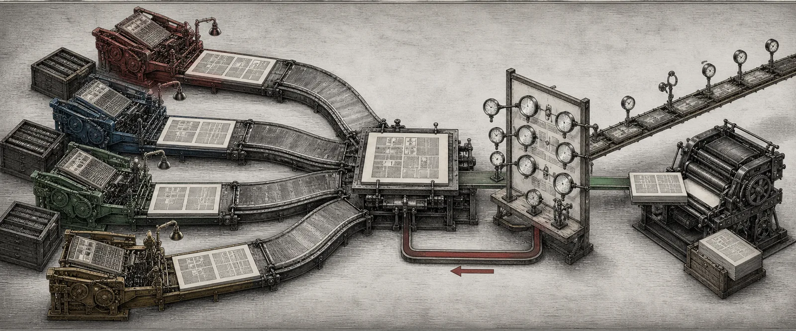 Engraved independent candidate presses converging on synthesis, verifier gauges, and a final release press